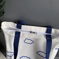Clouds Printed Tote Shopping Bags Canvas Shoulder Bag For Girls Ladies