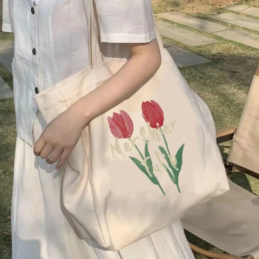 Tulips Printing Canvas Shoulder Bag for Women