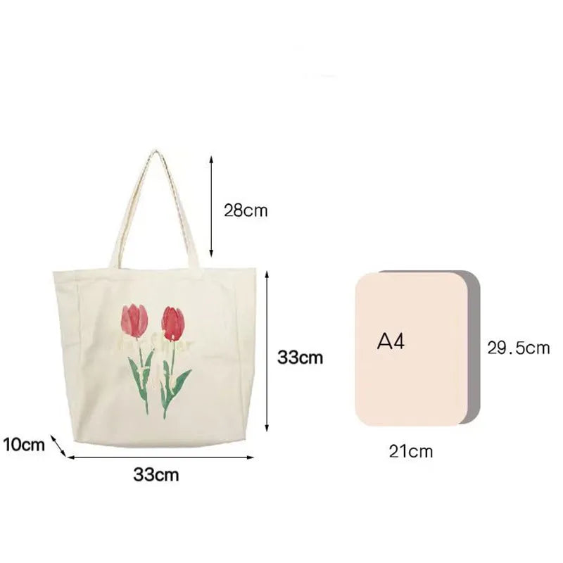 Tulips Printing Canvas Shoulder Bag for Women