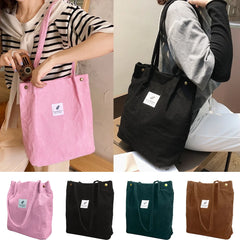 Corduroy Shoulder Bags Reusable Cotton Handbags School Shopping Eco Tote Bag