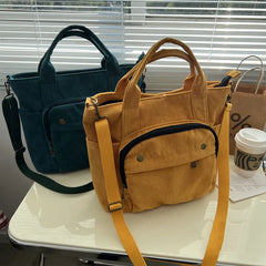 Women Corduroy Shoulder Tote Handbag Canvas Messenger Zipper Bag