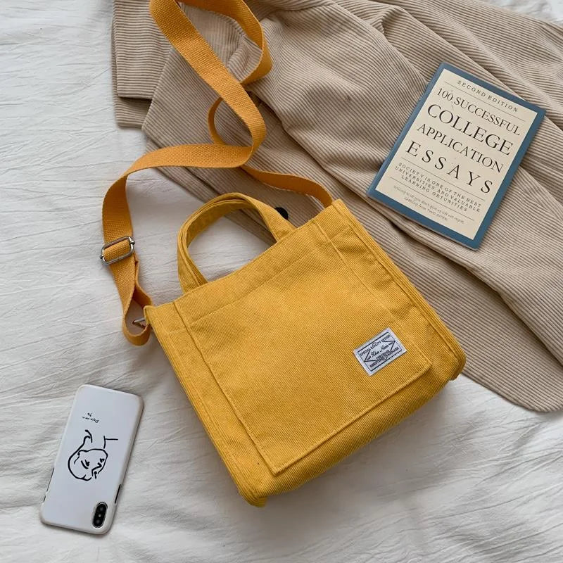Corduroy Zipper Shoulder Bag Handbag for Women