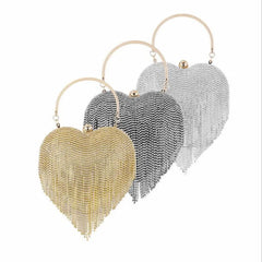 Heart-Shaped Diamond Wedding Clutch Bag with Tassel Chain
