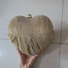 Heart-Shaped Diamond Wedding Clutch Bag with Tassel Chain