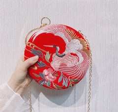 Chinese Style Crane Wedding Clutch Bag with Diamond Handle