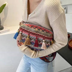 Women Folk Style Waist Bags With Adjustable Strap Patchwork Fanny Pack