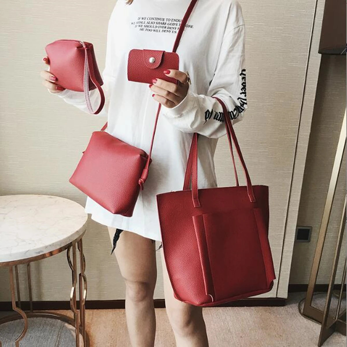 Women 4pc Set Handbag Shoulder Bags Tote Bag Crossbody Wallet Sac a Main Femme