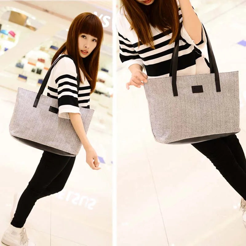 Canvas Shoulder Bags Appliques Portable Women's Handbags Large Capacity