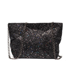 Women Plaid Laser Bag Geometric Chain Shoulder Bags Mini Casual Clutch Handbag