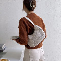 Women Plush Tote Handle Bag Casual Portable Shoulder Handbag