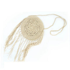 Women Round Tassel Crossbody Shoulder Bag Summer Straw Messenger Bags