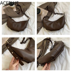 Vintage Soft Leather Crossbody Bag with Chains