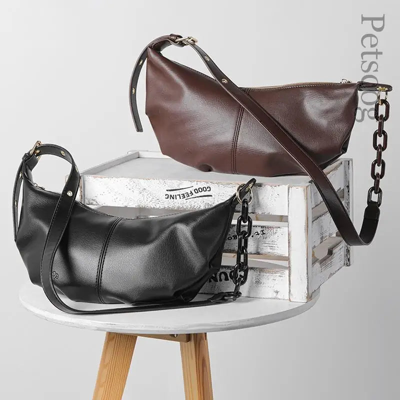 Soft Leather Handbags Vintage Crossbody Bags Chains Shoulder Bags