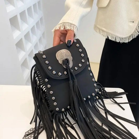 Women Tassel Crossbody Bag Matte Suede Shoulder Bag Feather Messenger Bag