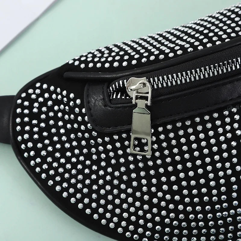 Women Waist Bag Flash Diamond Fanny Pack Chain Waist Crossbody Chest Bags