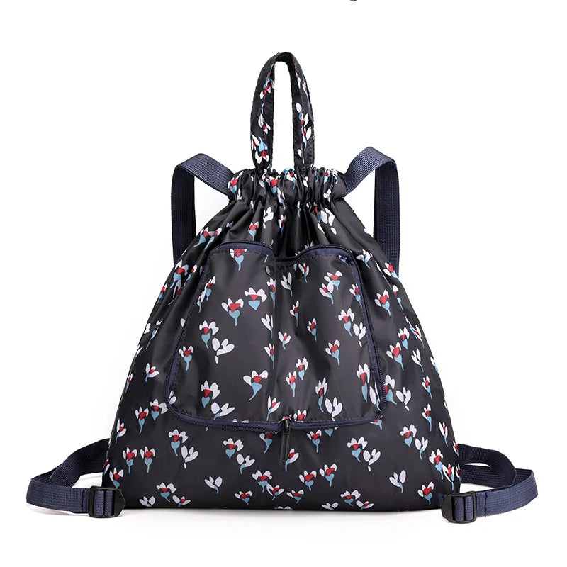 Women Nylon Folding Backpack Drawstring Bag Travel Backpack