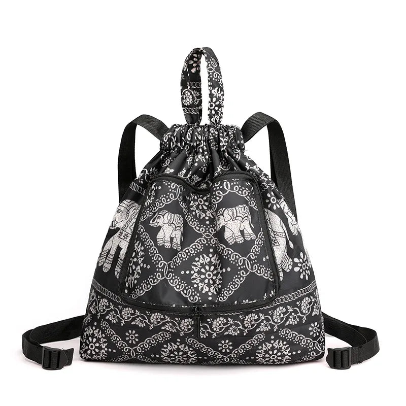 Women Nylon Folding Backpack Drawstring Bag Travel Backpack