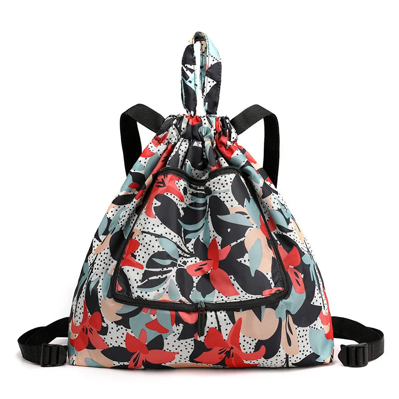 Women Nylon Folding Backpack Drawstring Bag Travel Backpack