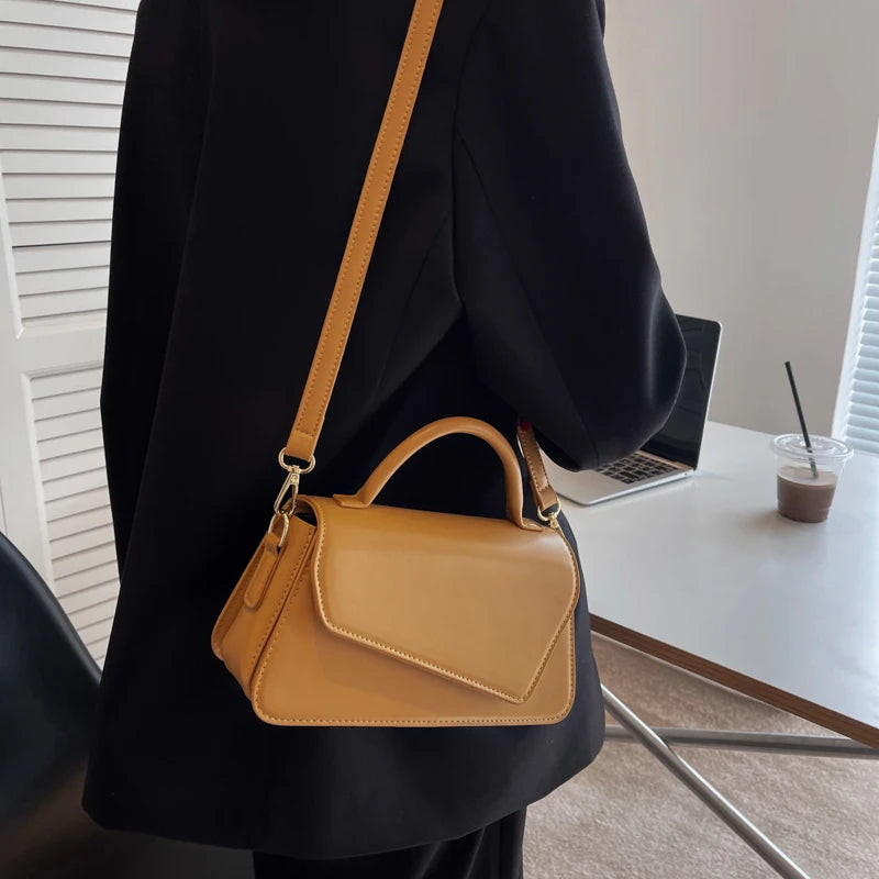 Women's PU Leather Handbag Minimalist Shoulder Bag Lipstick Packet Khaki