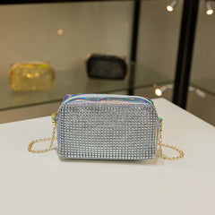 Women's Cosmetic Bag Chain Messenger Crossbody Bag Small Square Shining Diamond