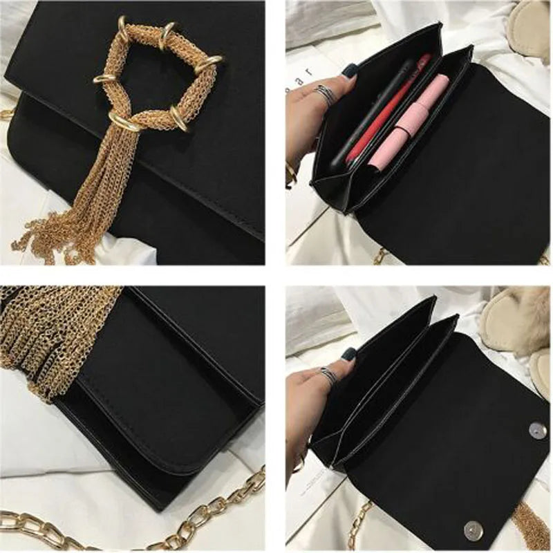 Matte Leather Tassel Shoulder Messenger Bag