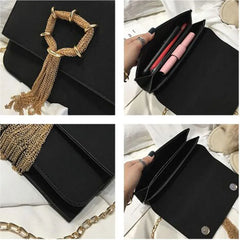 Matte Leather Tassel Shoulder Messenger Bag