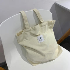Women's Canvas Shopper Shoulder Bag with Corduroy Material