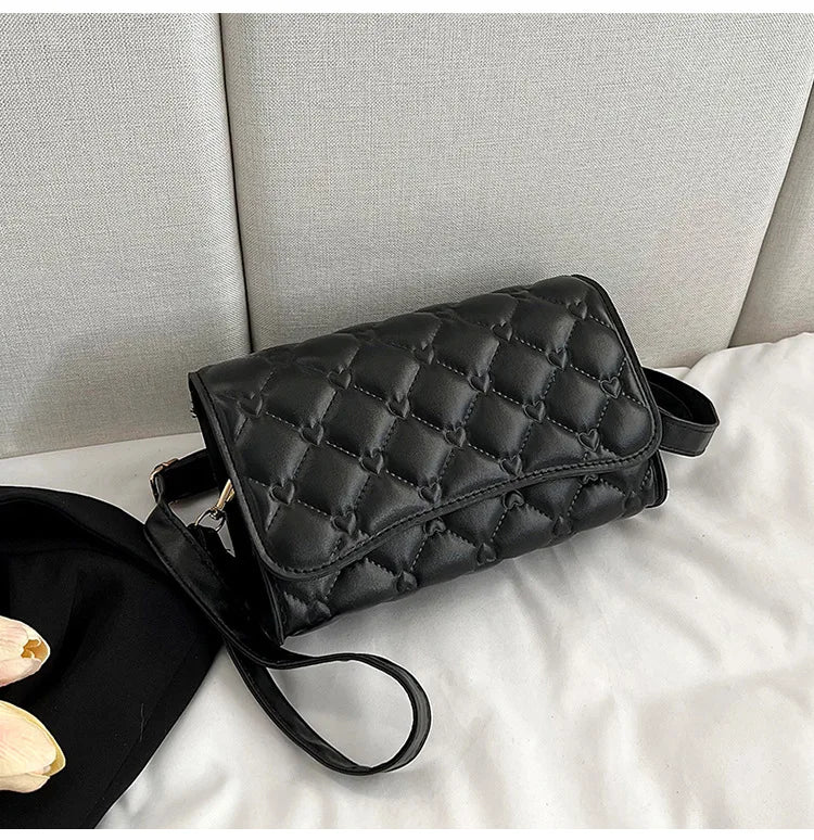 Women's Shoulder Bag Pu Leather Lingge Pattern Small Straddle Bag