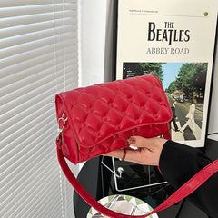 Women's Shoulder Bag Pu Leather Lingge Pattern Small Straddle Bag