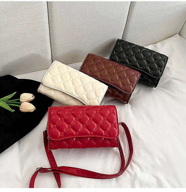 Women's Shoulder Bag Pu Leather Lingge Pattern Small Straddle Bag