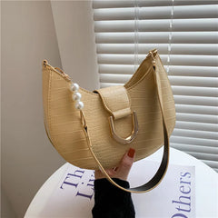 Women's Croc Embossed PU Leather Half Round Shoulder Bag