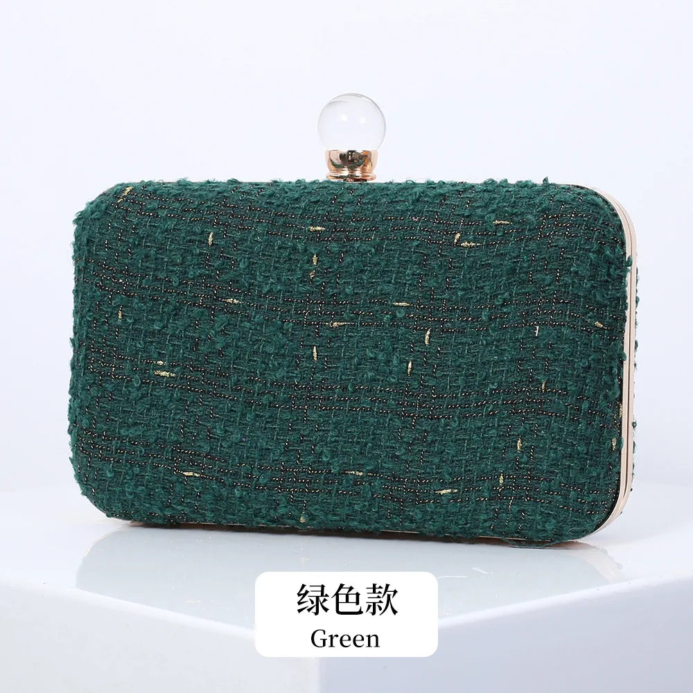 Wool Blend Evening Bag Grid Diamond Handbag