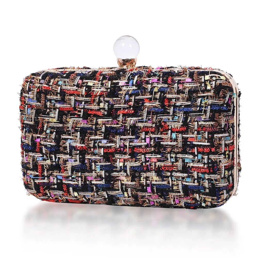 Wool Blend Evening Bag Grid Diamond Handbag