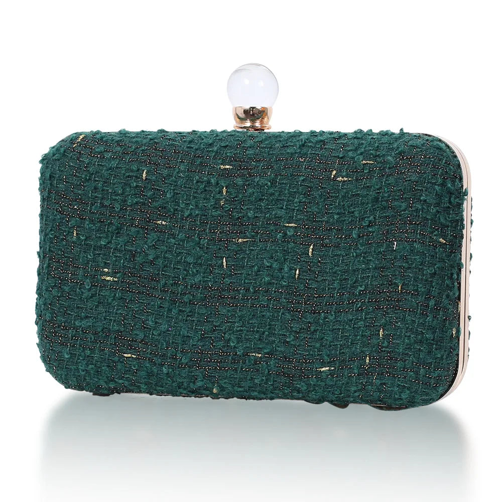 Wool Blend Evening Bag Grid Diamond Handbag