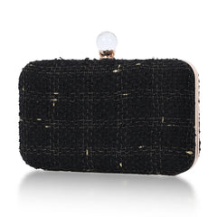 Wool Blend Evening Bag Grid Diamond Handbag