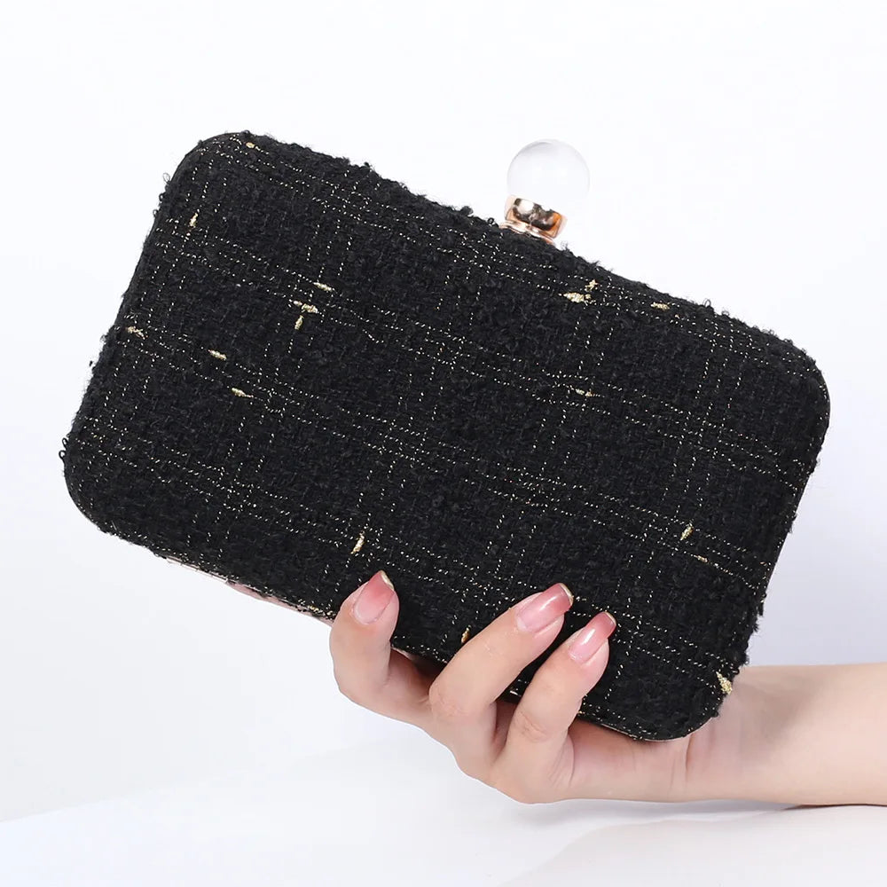 Wool Blend Evening Bag Grid Diamond Handbag
