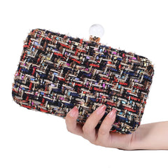 Wool Blend Evening Bag Grid Diamond Handbag
