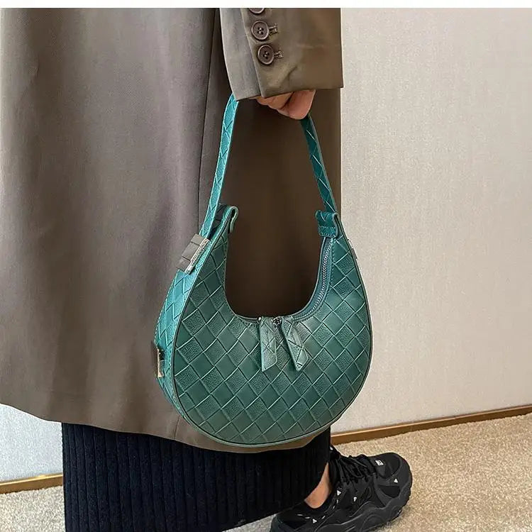 Vintage Woven Crescent Shoulder Bag for Women