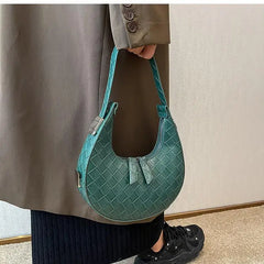 Vintage Woven Crescent Shoulder Bag for Women