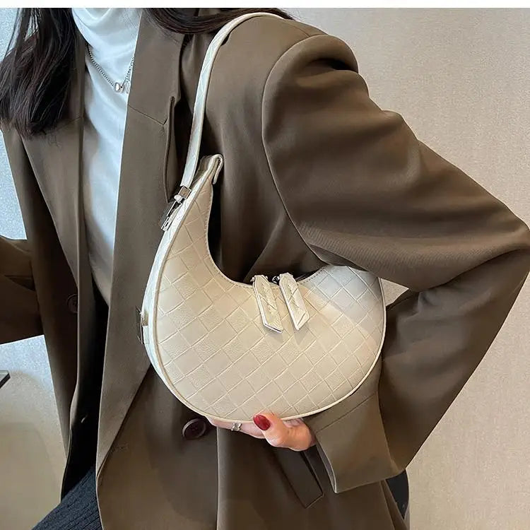 Vintage Woven Crescent Shoulder Bag for Women