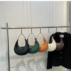 Vintage Woven Crescent Shoulder Bag for Women
