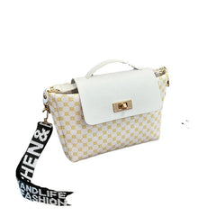 Women's Rhombus Printed Shoulder Bag with Wide Strap