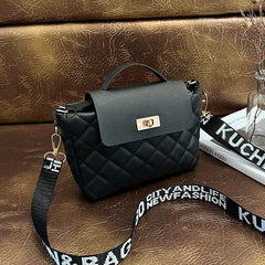 Women's Rhombus Printed Shoulder Bag with Wide Strap