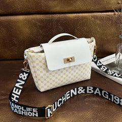 Women's Rhombus Printed Shoulder Bag with Wide Strap