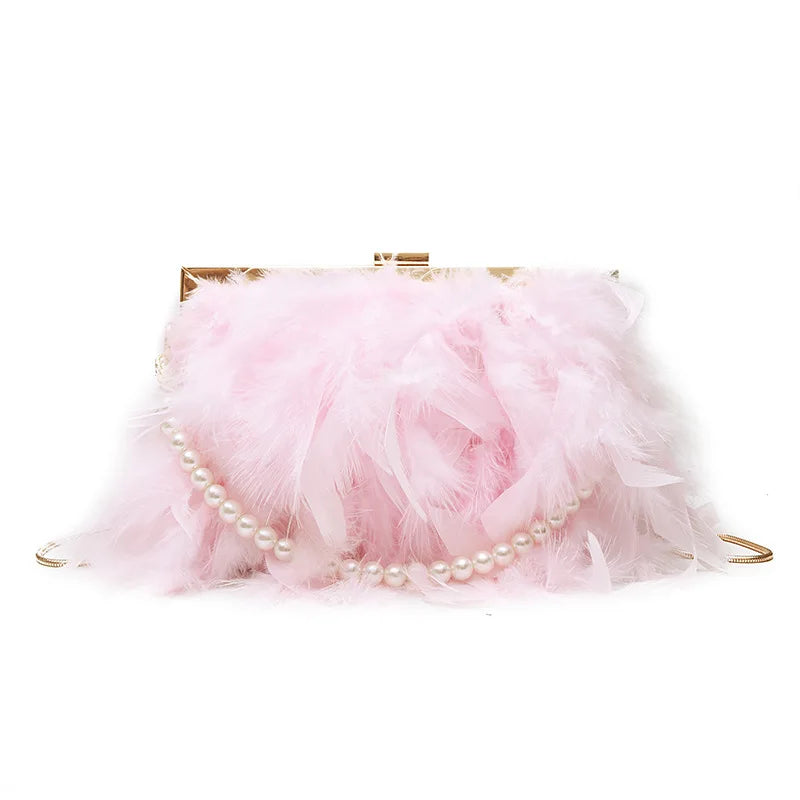 Ostrich Hair One-Shoulder Chain Bag Messenger Bag