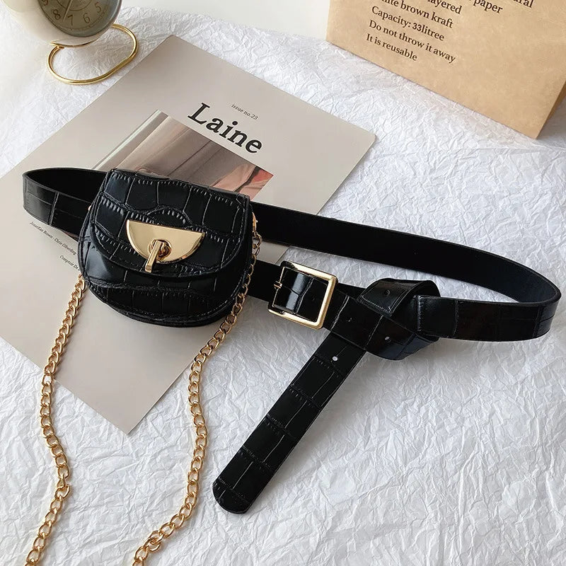 Chains PU Leather Waist Bag for Women
