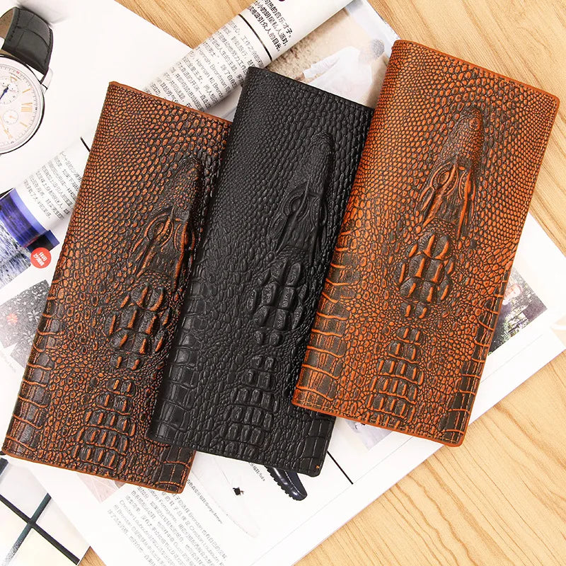 Men's Leather Long Wallet Vintage Crocodile Bag