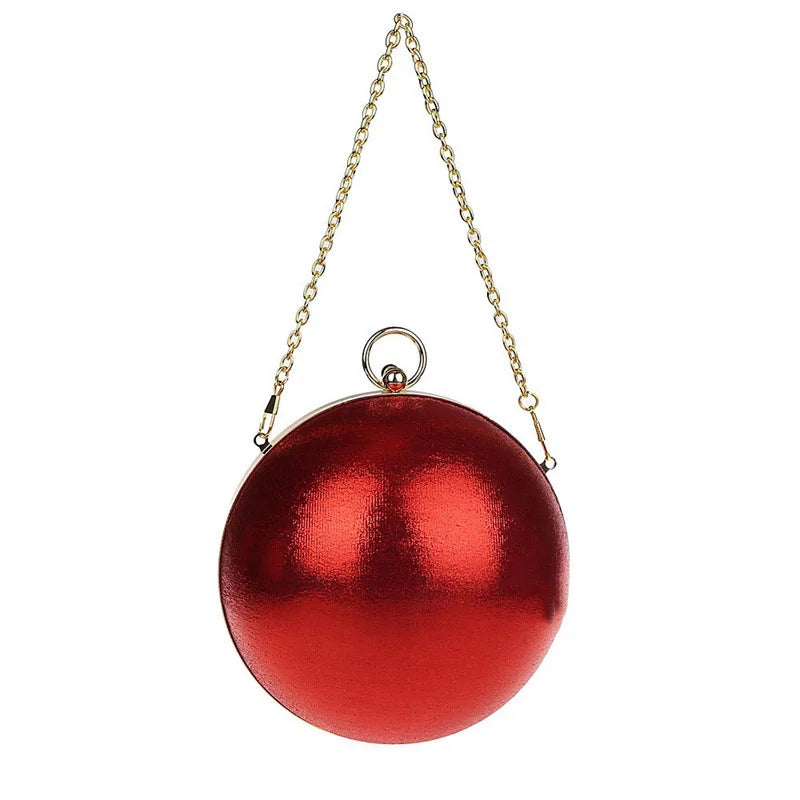 Round Shape Silver Clutch Ball Evening Bag Red Handbag WY64