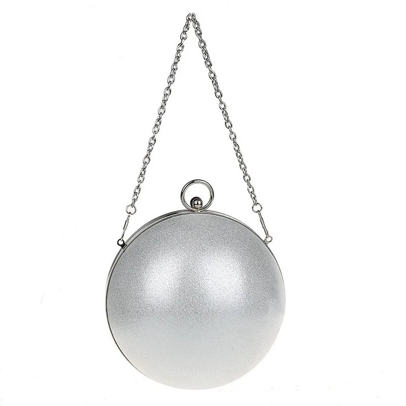 Round Shape Silver Clutch Ball Evening Bag Red Handbag WY64