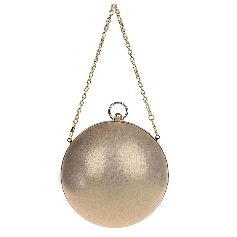 Round Shape Silver Clutch Ball Evening Bag Red Handbag WY64